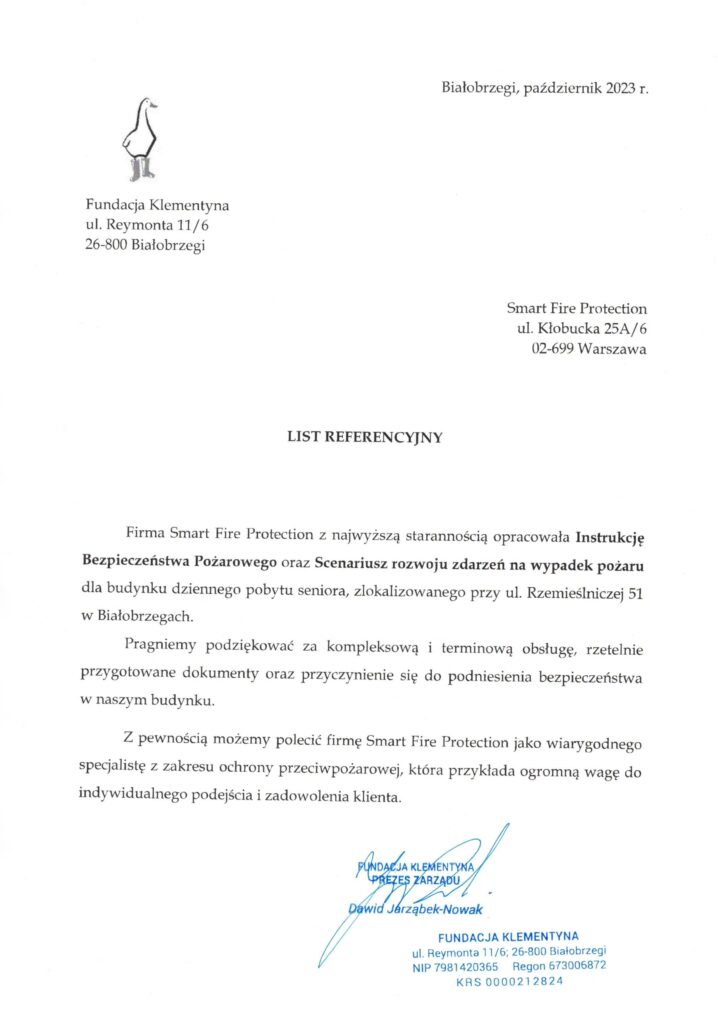 Instrukcja bezpieczeństwa pożarowego i scenariusz pożarowy
